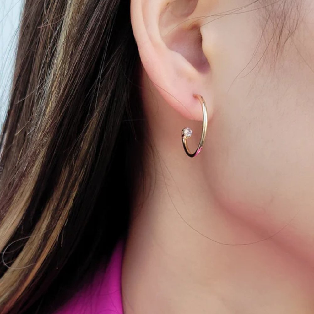 NEW 14K Gold Filled CZ Hoop Earrings - Picture 2 of 6